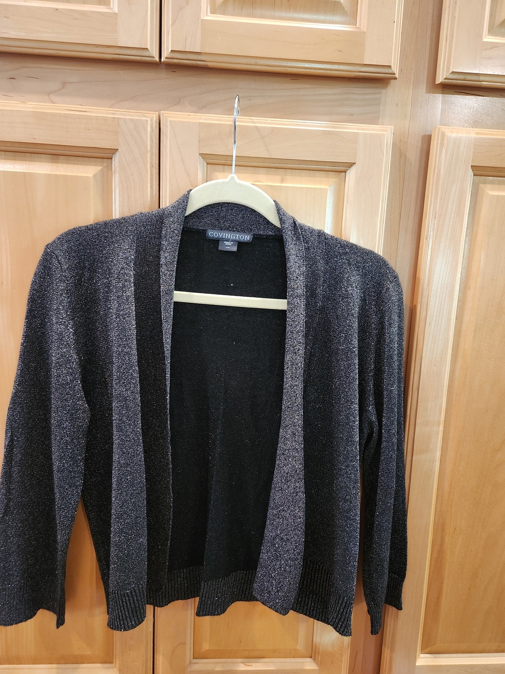 Covington Black Metallic Open-Front Women's Sweater